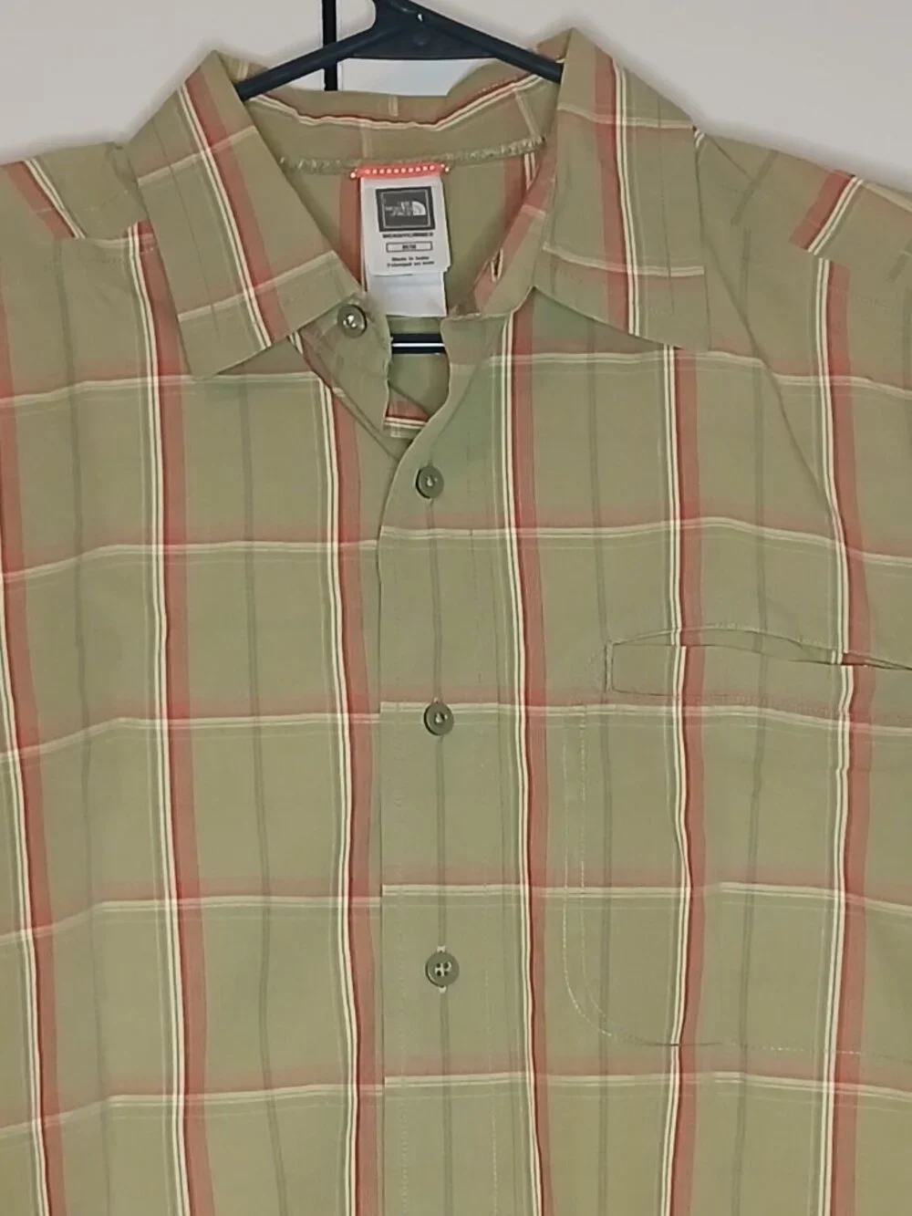The North Face Men's Medium Short Sleeve Tan Red Plaid Cotton Shirt (1148J)